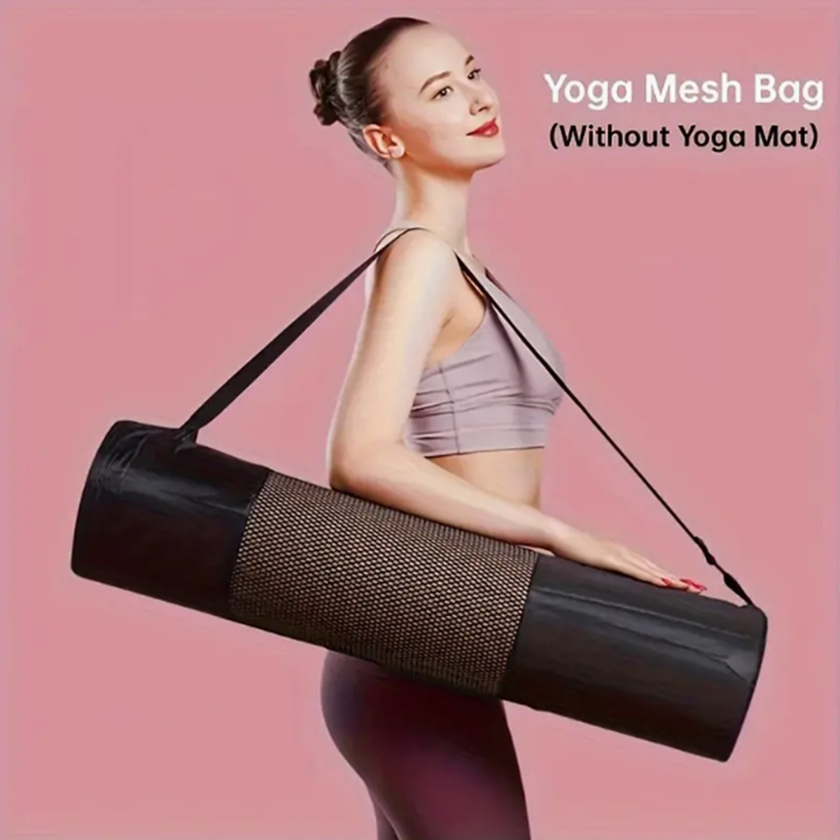 Pilates Yoga Gym - 通気性のあるヨガマット収納メッシュバッグ - 耐久性のあるオックスフォード生地、黒色、ショルダーストラップ付き、日常使用やフィットネスに最適