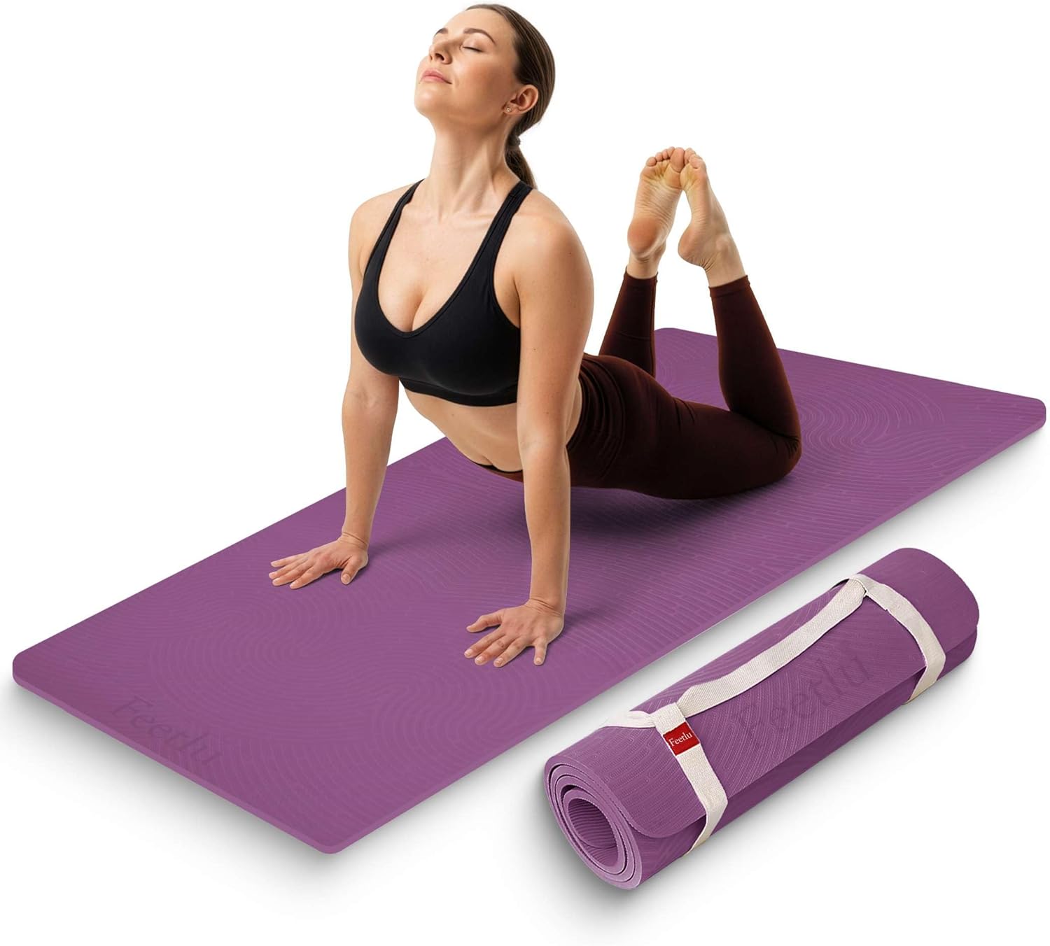 Pilates Yoga Joint - ヨガ、ピラティス、フロアワークアウト用マット - 超厚12mm、滑り止め、関節に優しい、クッション性のある、耐久性のあるマット（ストラップ付き）