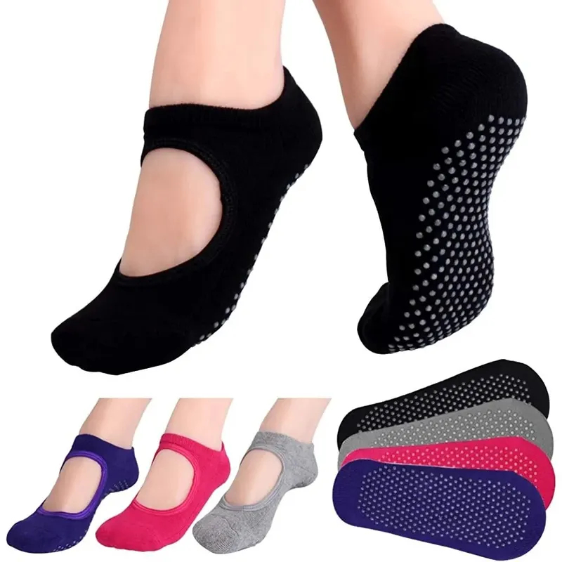Pilates Yoga Gym - バックレスノンスリップフィットネスヨガソックス綿女性スポーツピラティスソックスバレエダンススリッパ裸足ソックスワークアウトジム用