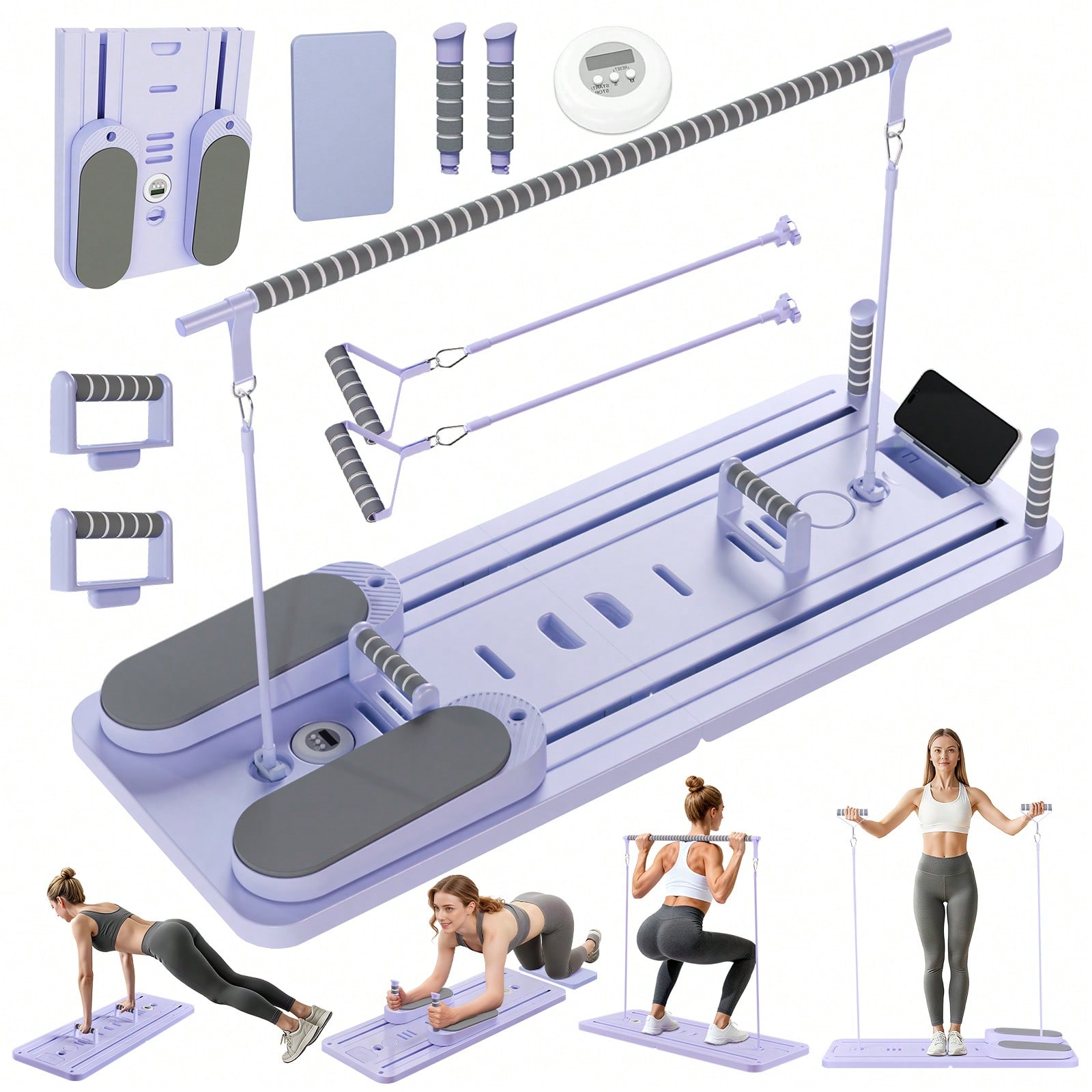 バー付きピラティスリフォーマー、スマホホルダー付きピラティス - Pilates & Yoga With Harna のレビューと価格