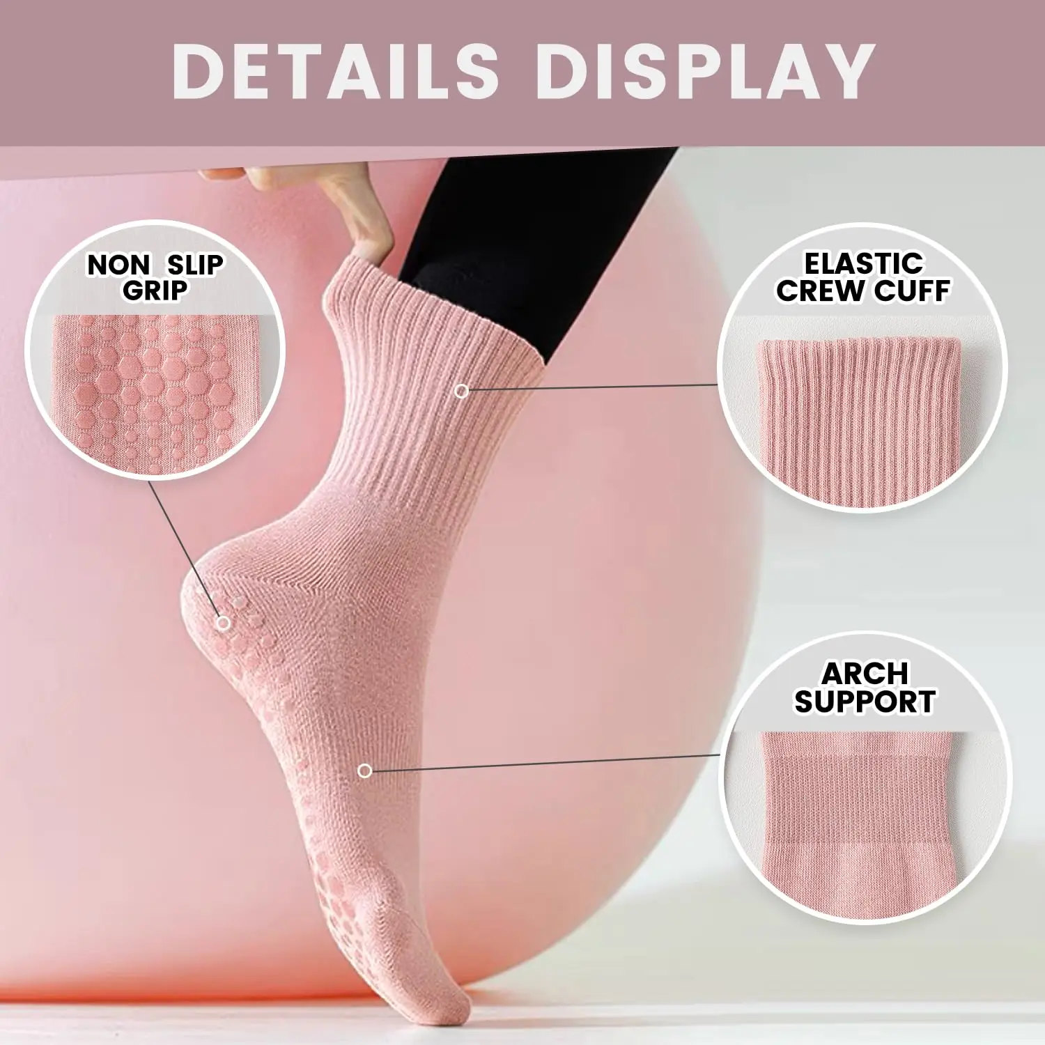 女性用ヨガソックス4足、ソリッドカラーのミッドソール滑り止め - Pilates & Yoga With Harna のレビューと価格