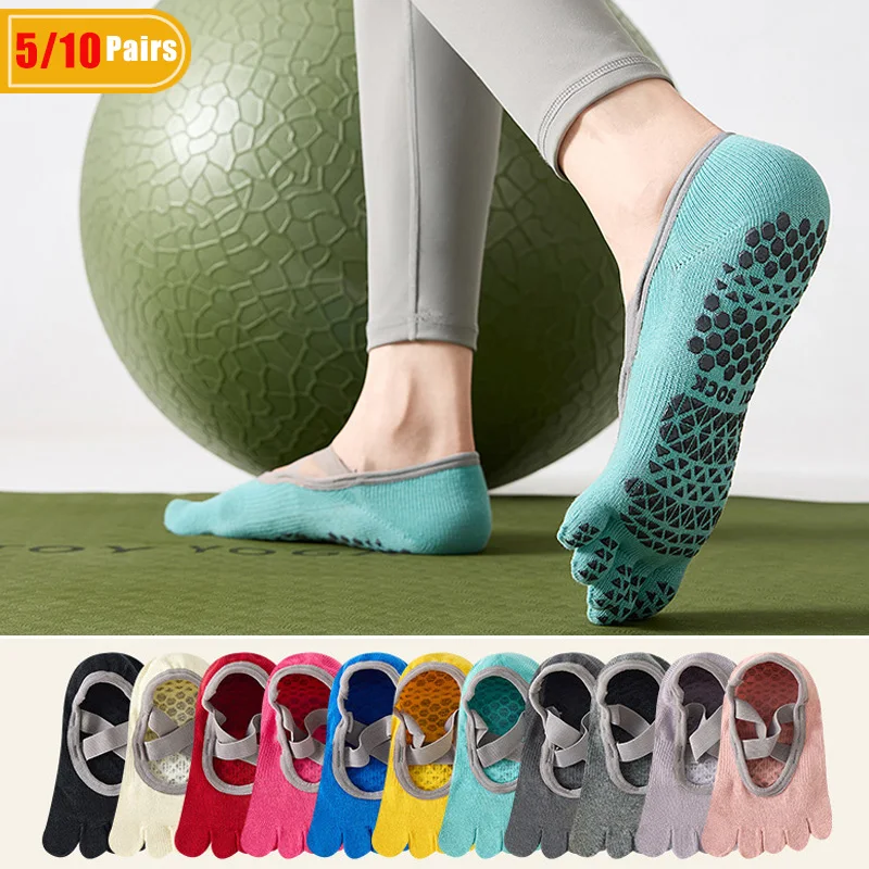 5/10 ペアの女性用コットンヨガ 5 本指ソックス汗吸収ソ - Pilates Yoga Gym のレビューと価格